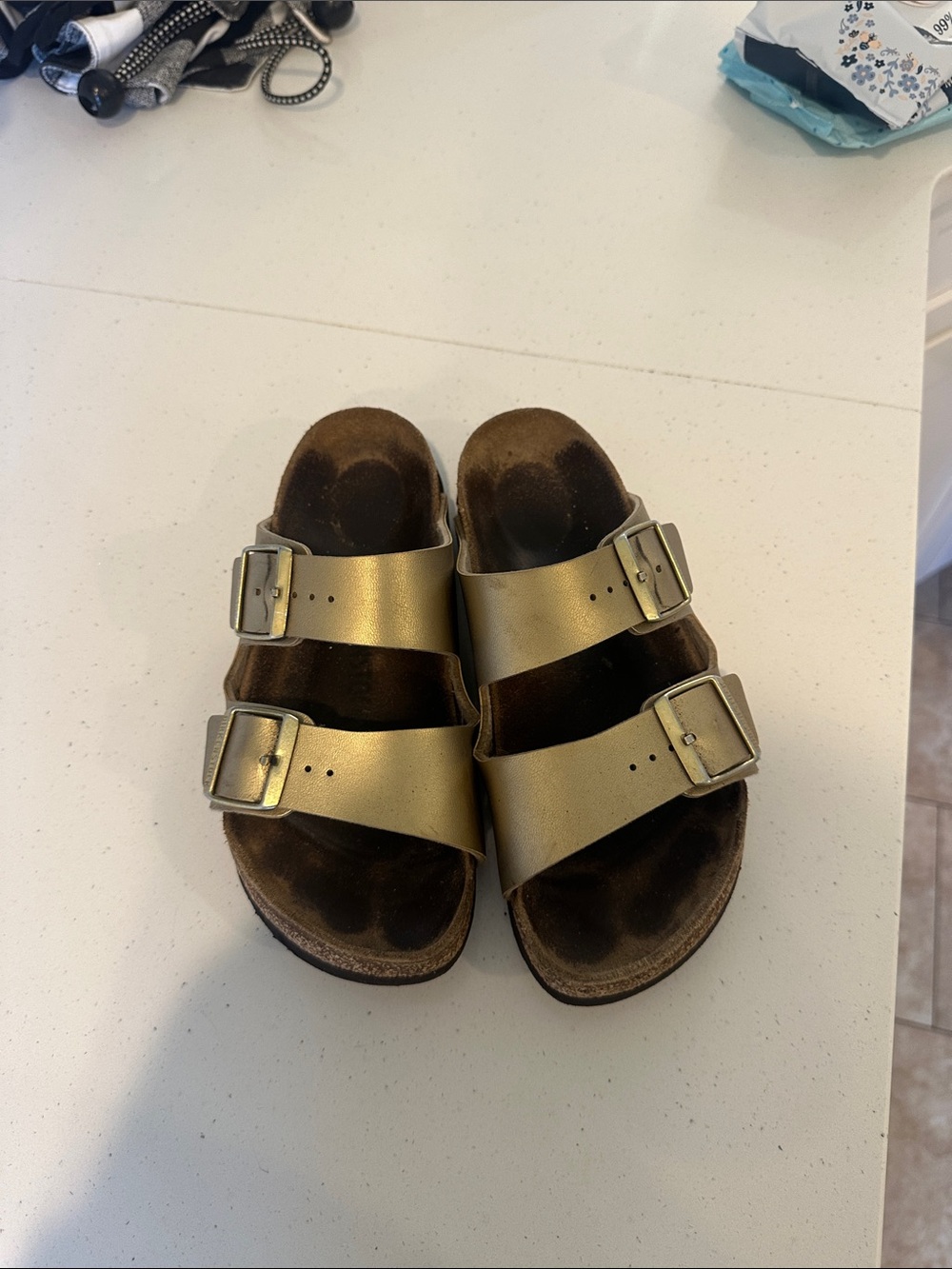 Birkenstock Arizona Metallic Gold Double Buckle Sandals
